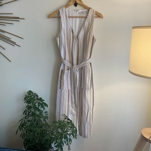 Greylin Striped Linen Sleeveless Midi Dress White